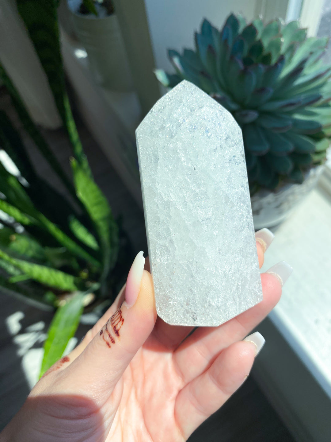Large Fire & Ice Quartz Cracked Quartz Point #1