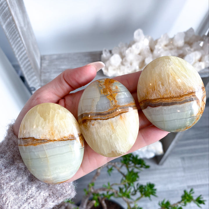 RARE Green Onyx and Yellow Calcite Palm Stone