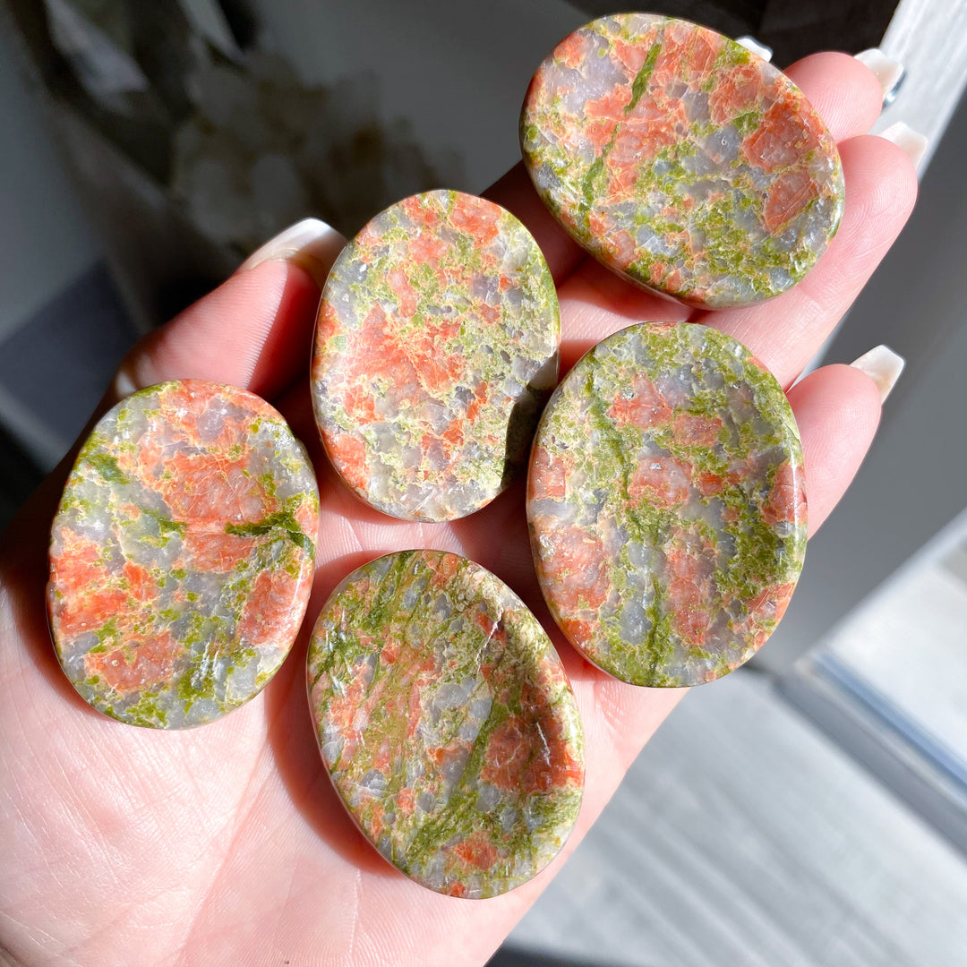 Rosy Flower Unakite Worry Stone