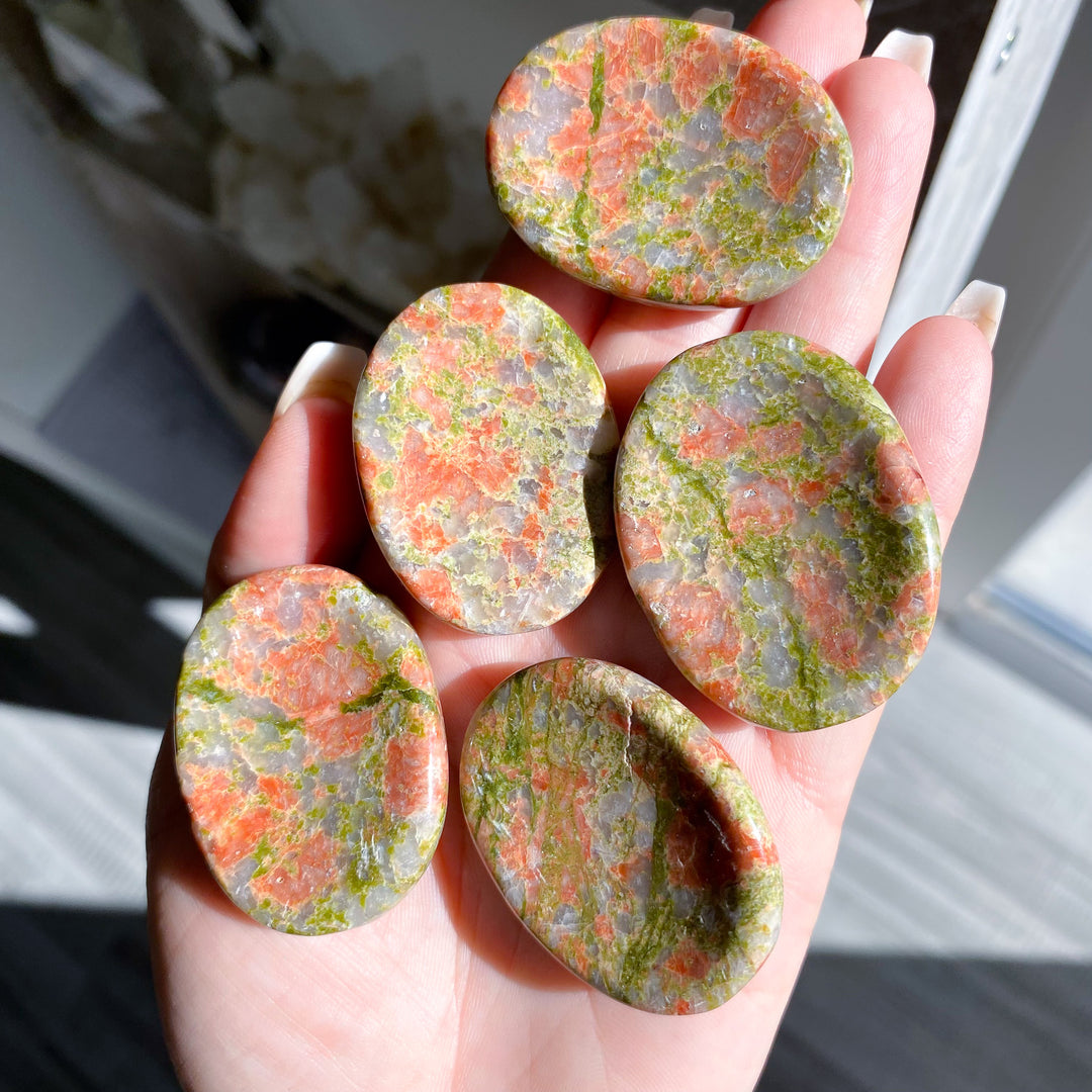 Rosy Flower Unakite Worry Stone
