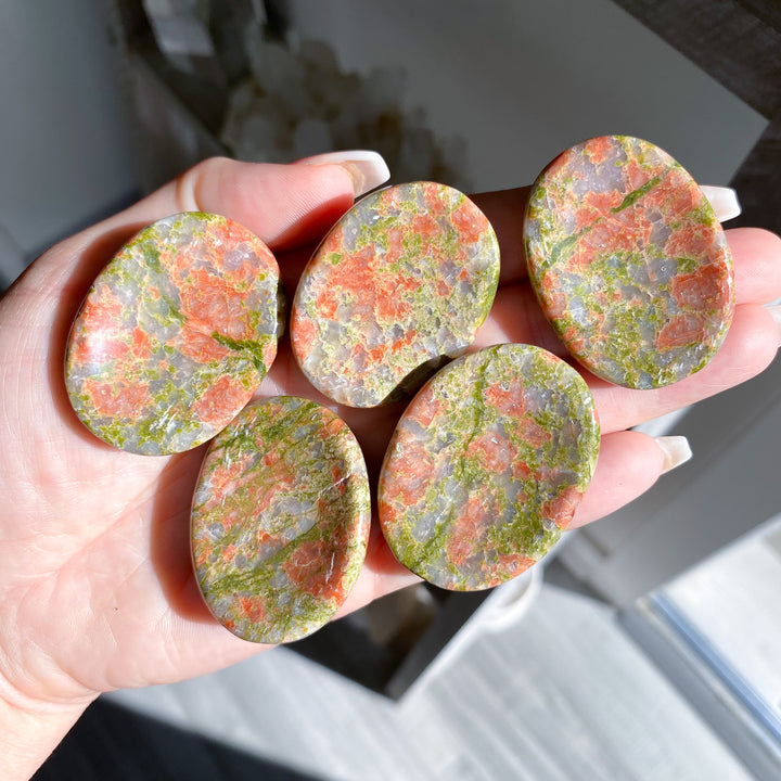 Rosy Flower Unakite Worry Stone