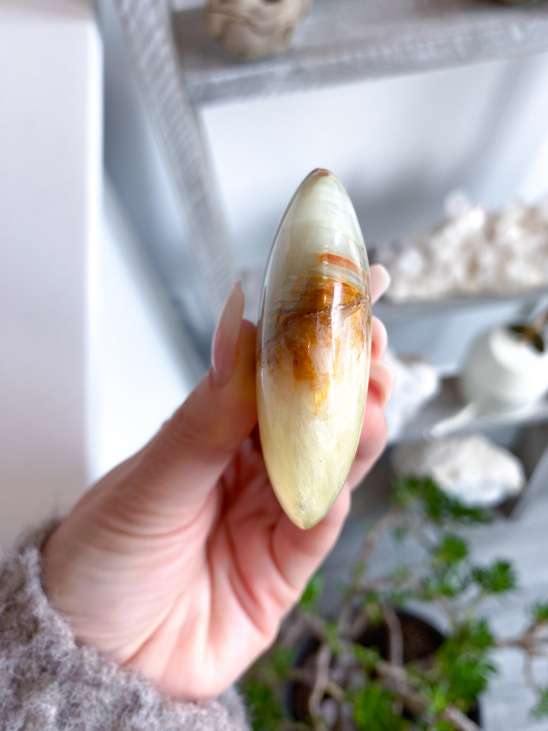RARE Green Onyx and Yellow Calcite Palm Stone