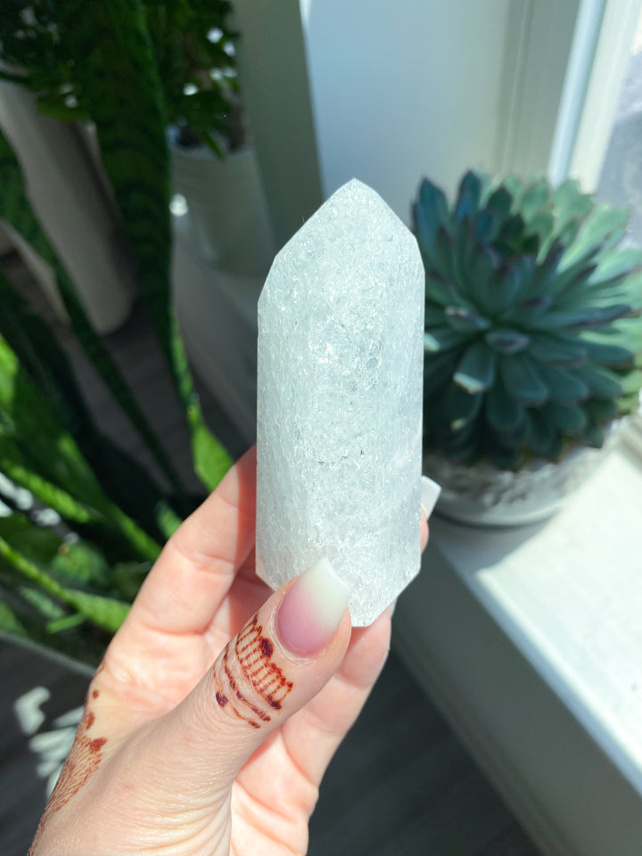 Large Fire & Ice Quartz Cracked Quartz Point #1