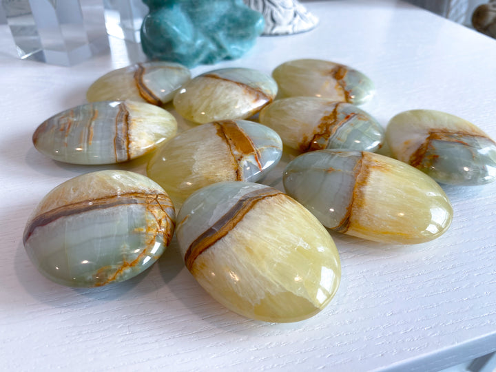 RARE Green Onyx and Yellow Calcite Palm Stone