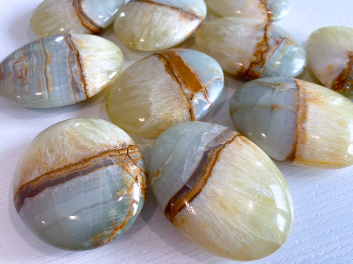 RARE Green Onyx and Yellow Calcite Palm Stone