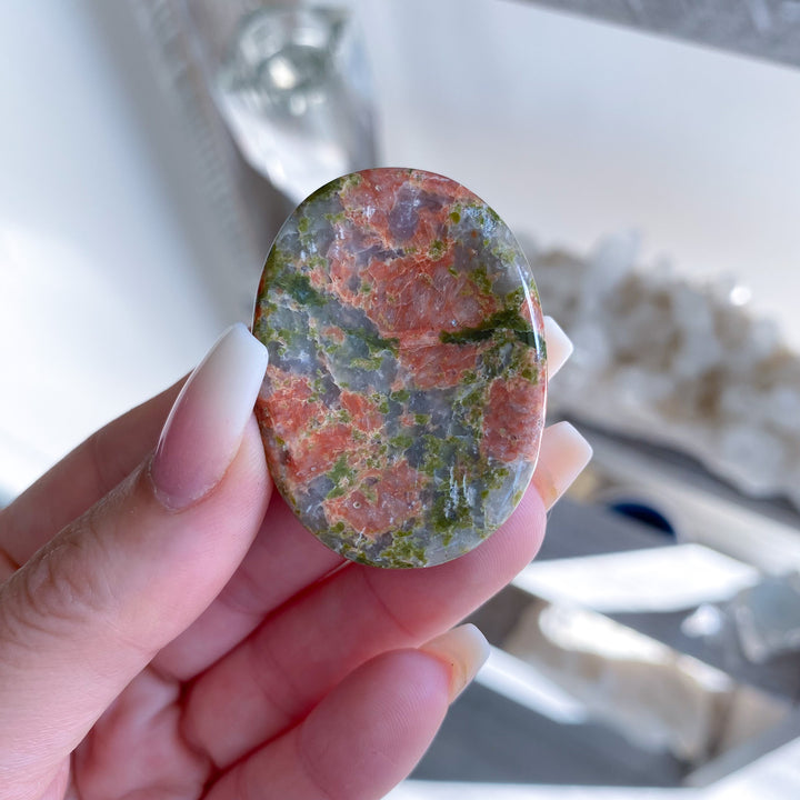 Rosy Flower Unakite Worry Stone