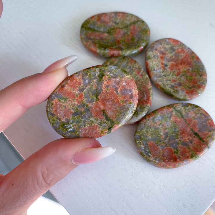 Rosy Flower Unakite Worry Stone