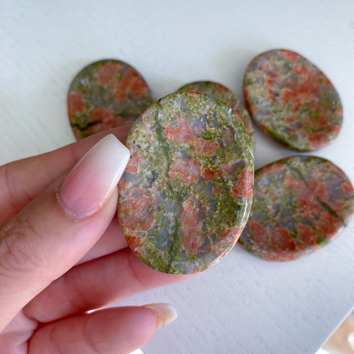 Rosy Flower Unakite Worry Stone