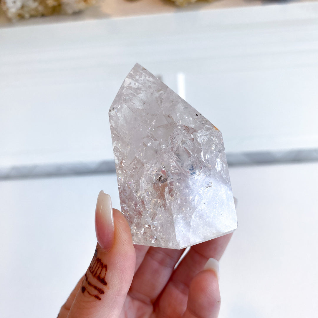 Fire & Ice Quartz Crystal Polished Point 3"