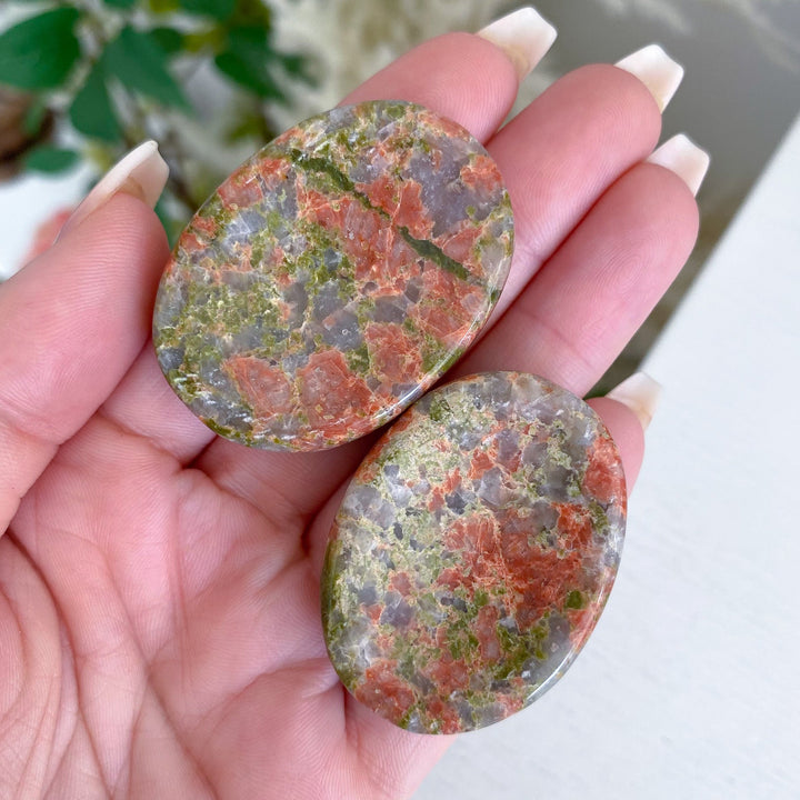 Rosy Flower Unakite Worry Stone