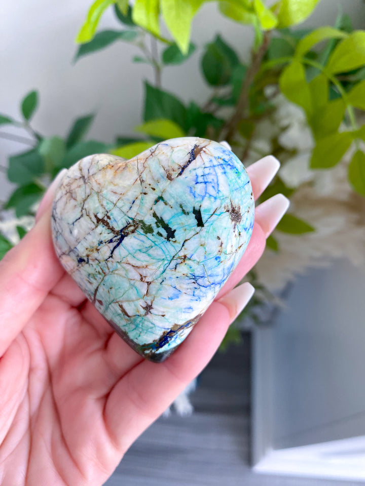 Azurite, Malachite, Hematite Heart Carving Stone #3 - Get this item - Releasing Old Patterns - Openness Crystal - Love Stone - Creativity - Empathy