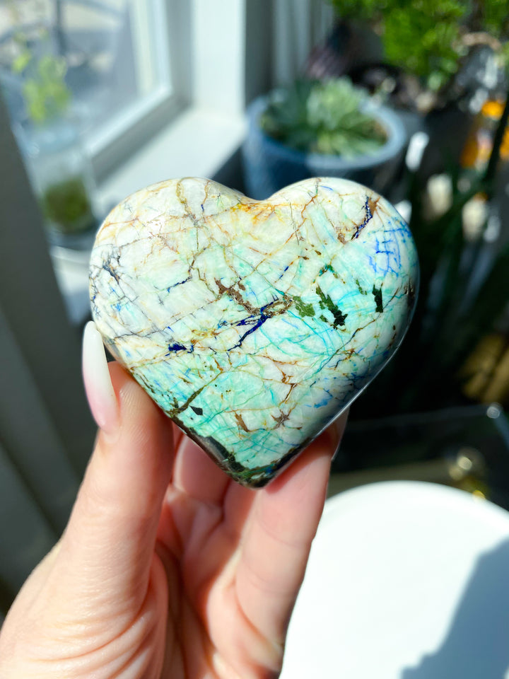 Azurite, Malachite, Hematite Heart Carving Stone #3 - Get this item - Releasing Old Patterns - Openness Crystal - Love Stone - Creativity - Empathy