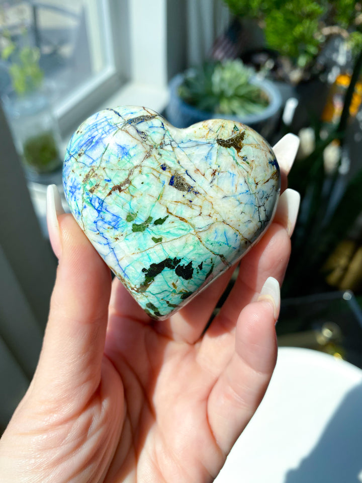 Azurite, Malachite, Hematite Heart Carving Stone #3 - Get this item - Releasing Old Patterns - Openness Crystal - Love Stone - Creativity - Empathy