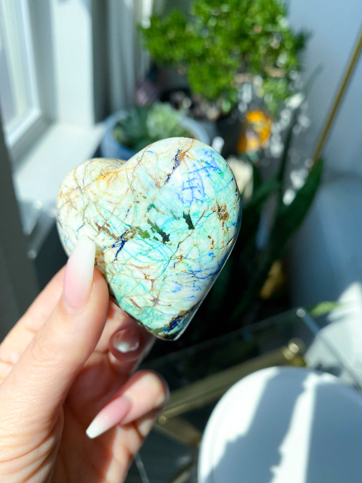 Azurite, Malachite, Hematite Heart Carving Stone #3 - Get this item - Releasing Old Patterns - Openness Crystal - Love Stone - Creativity - Empathy