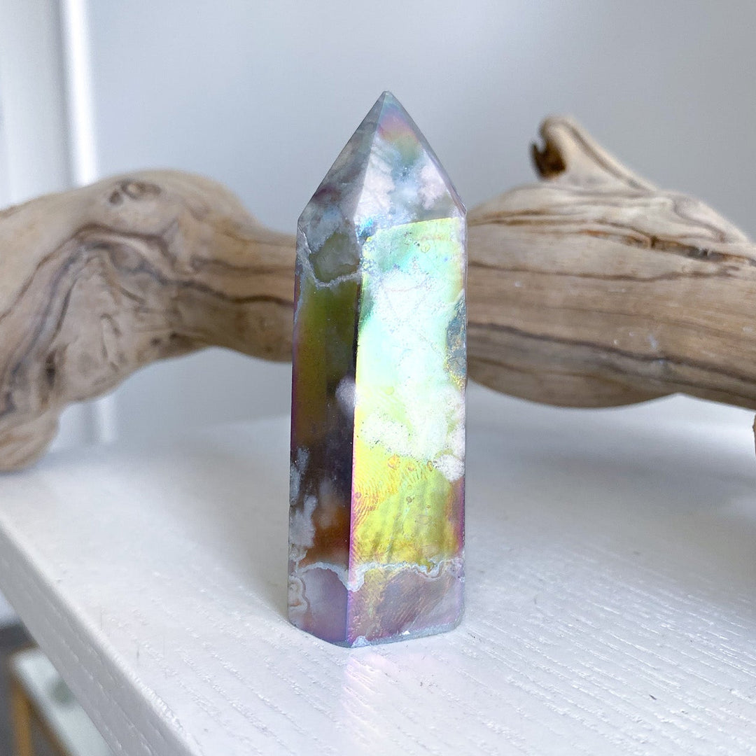 Dark Aura Flower Agate Tower - Imperfect 