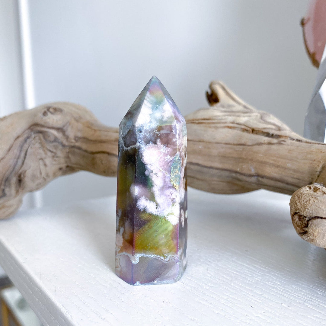 Dark Aura Flower Agate Tower - Imperfect 