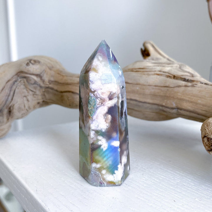 Dark Aura Flower Agate Tower - Imperfect 