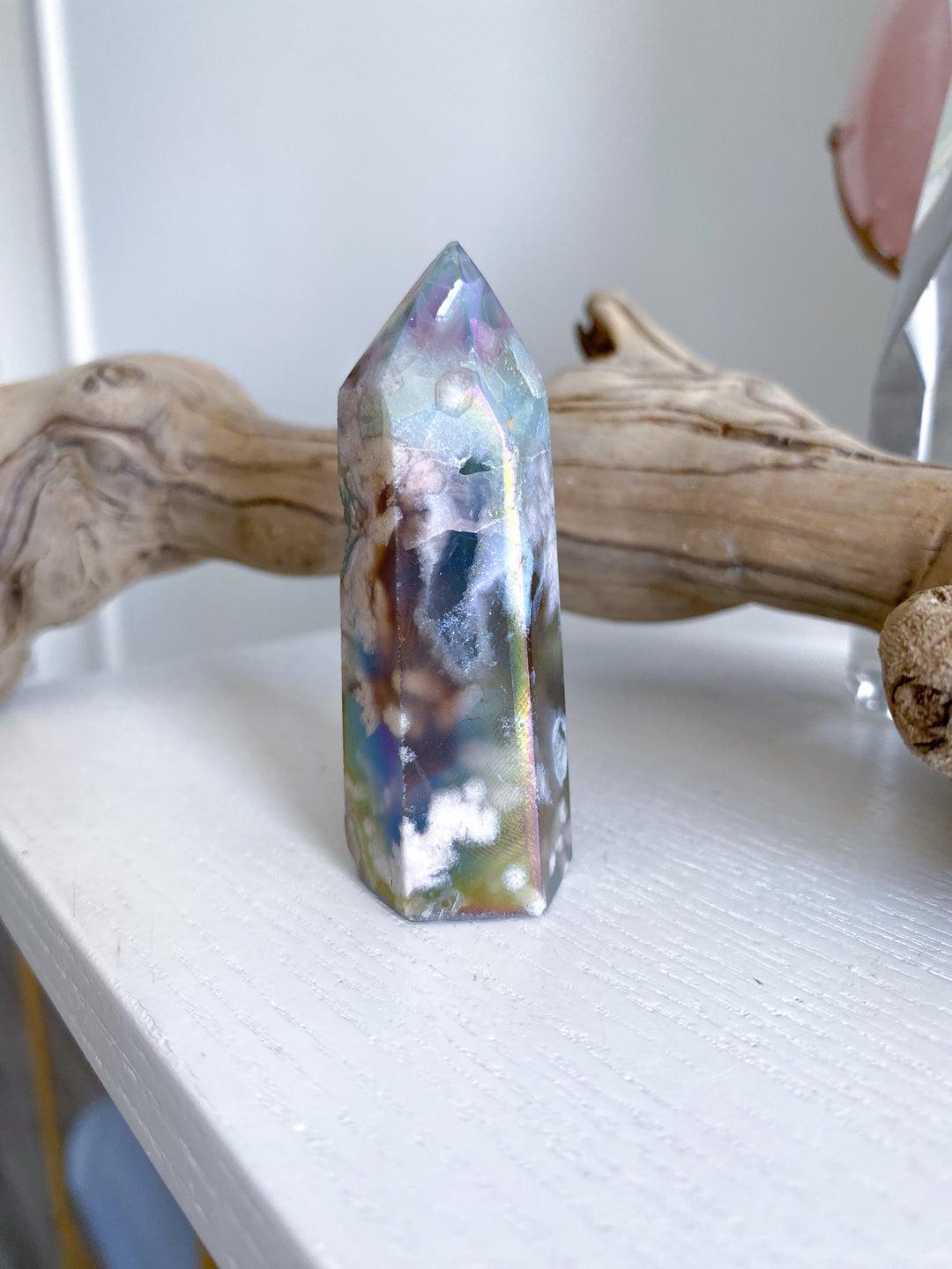 Dark Aura Flower Agate Tower - Imperfect 
