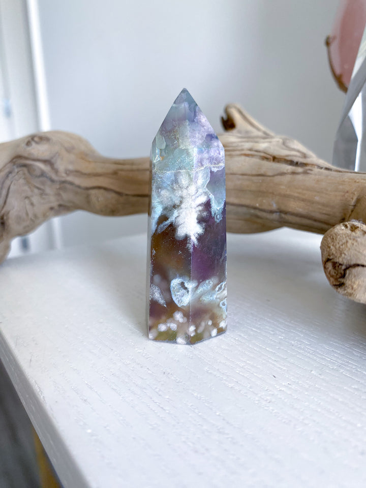 Dark Aura Flower Agate Tower - Imperfect 