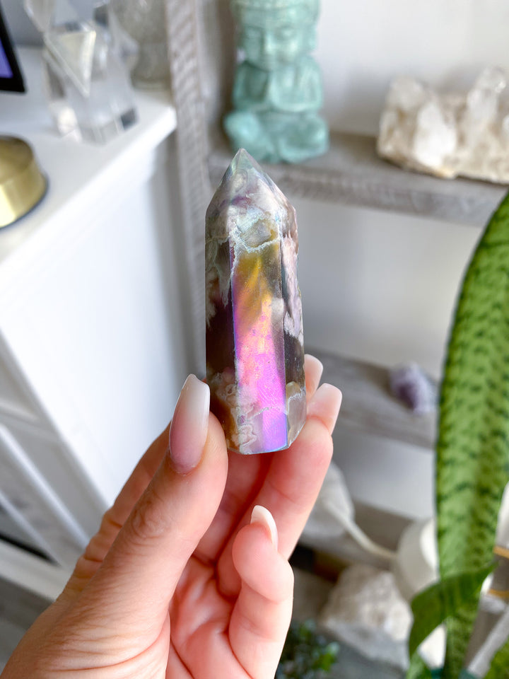 Dark Aura Flower Agate Tower - Imperfect 