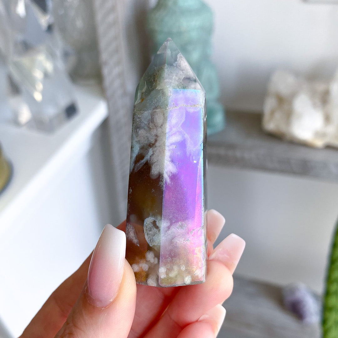 Dark Aura Flower Agate Tower - Imperfect 