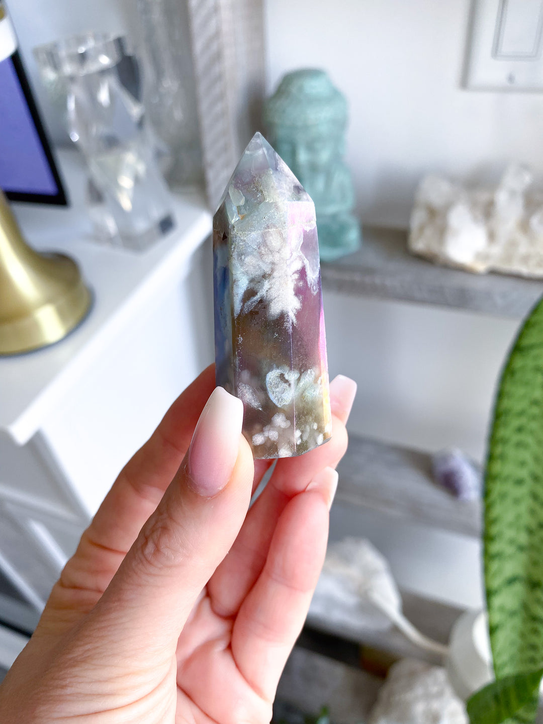 Dark Aura Flower Agate Tower - Imperfect 