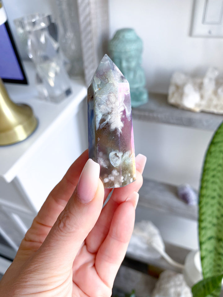 Dark Aura Flower Agate Tower - Imperfect 