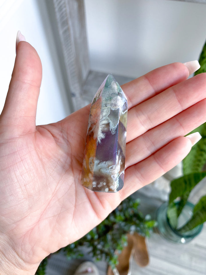 Dark Aura Flower Agate Tower - Imperfect 