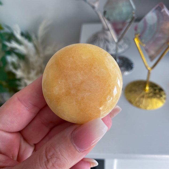 Sherbert Orange Calcite Circle Palm, XL Coin