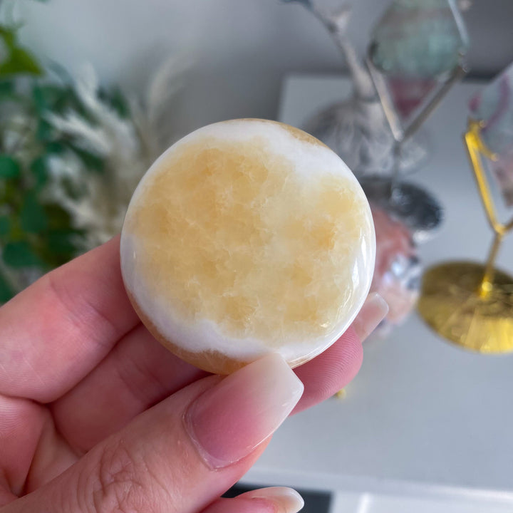 Sherbert Orange Calcite Circle Palm, XL Coin