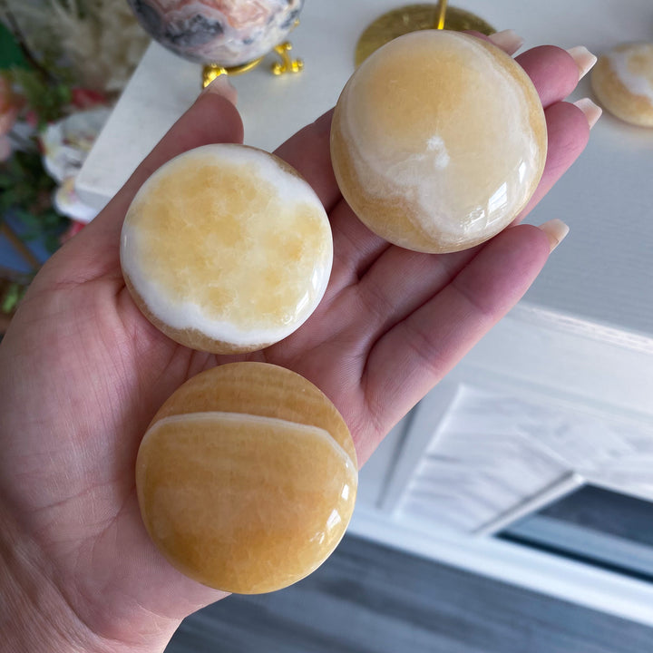 Sherbert Orange Calcite Circle Palm, XL Coin