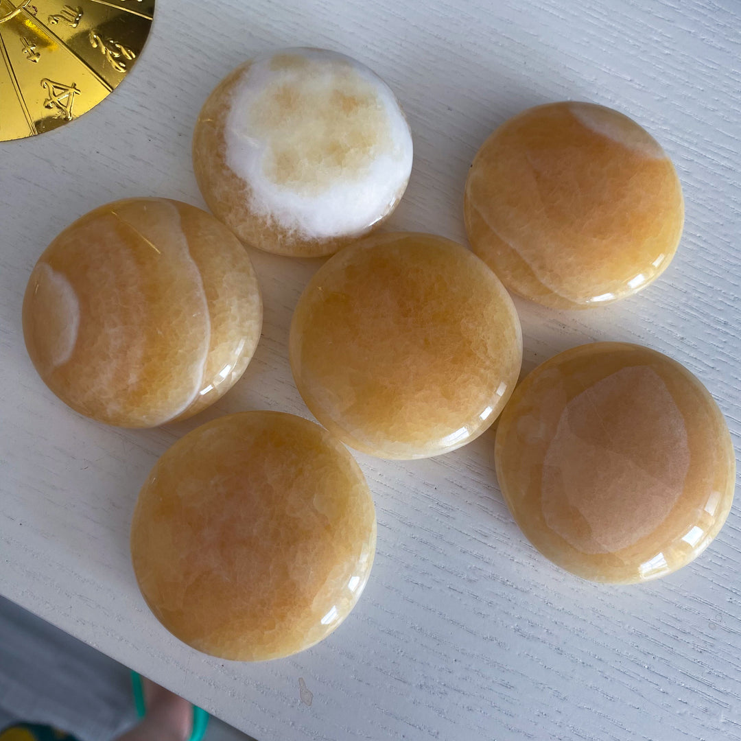 Sherbert Orange Calcite Circle Palm, XL Coin