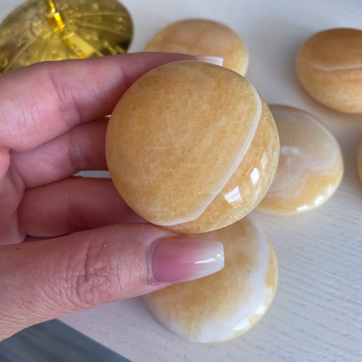 Sherbert Orange Calcite Circle Palm, XL Coin