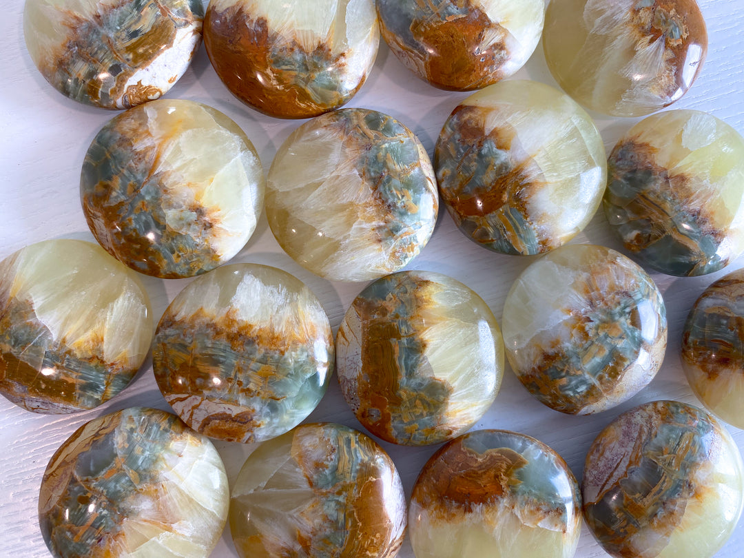 RARE Green Onyx and Yellow Calcite Large Coin