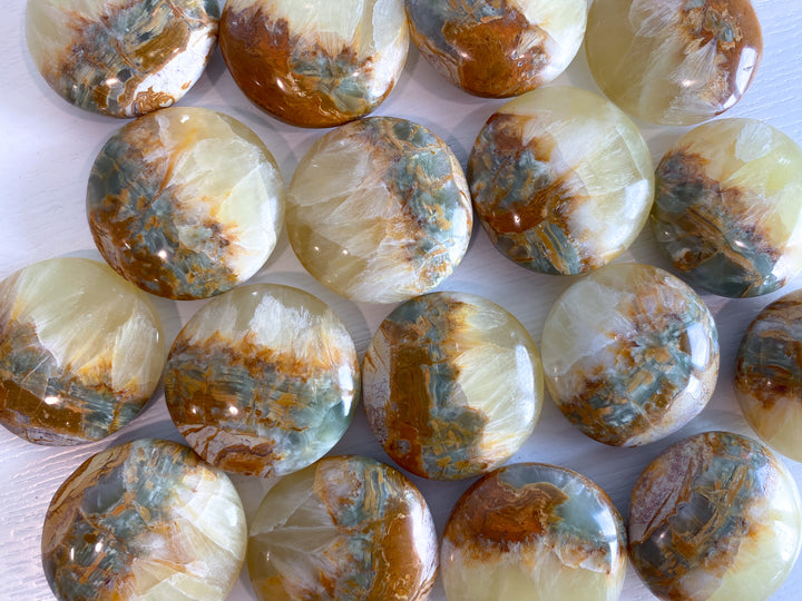 RARE Green Onyx and Yellow Calcite Large Coin
