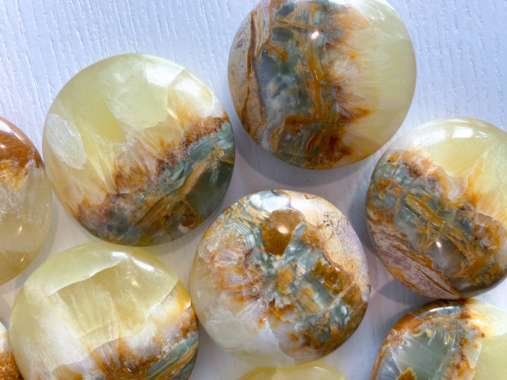 RARE Green Onyx and Yellow Calcite Large Coin