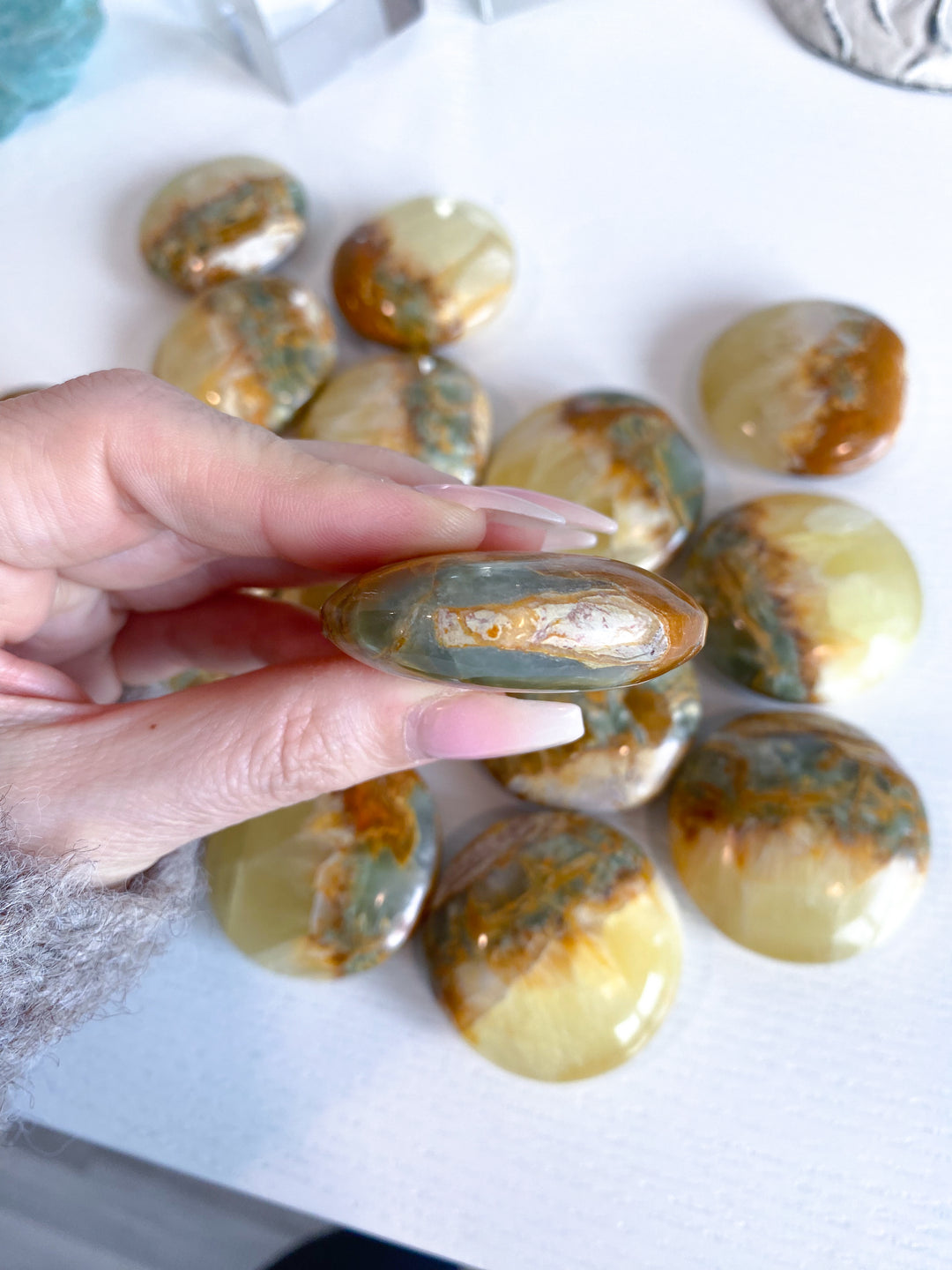 RARE Green Onyx and Yellow Calcite Large Coin