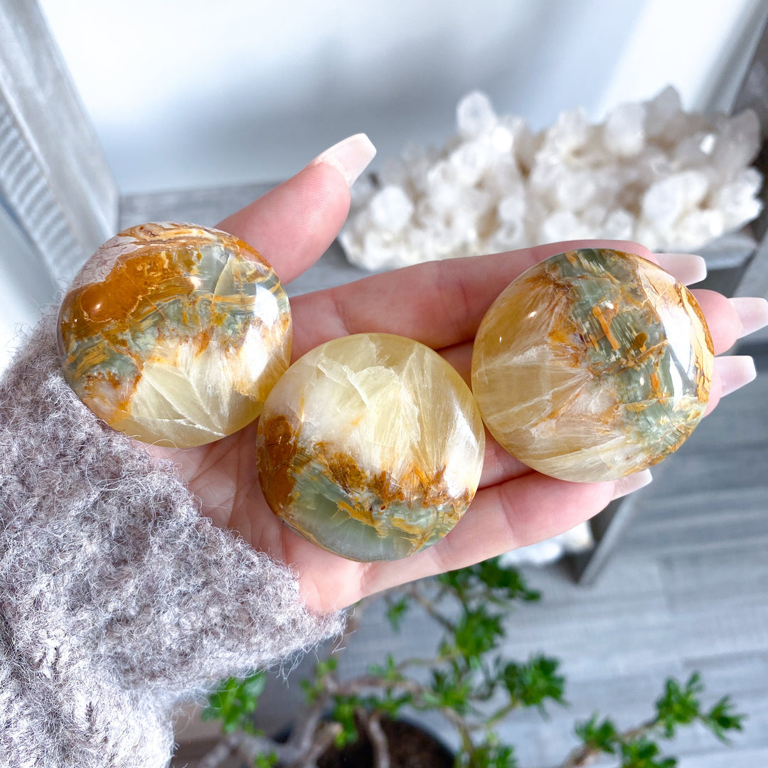 RARE Green Onyx and Yellow Calcite Large Coin