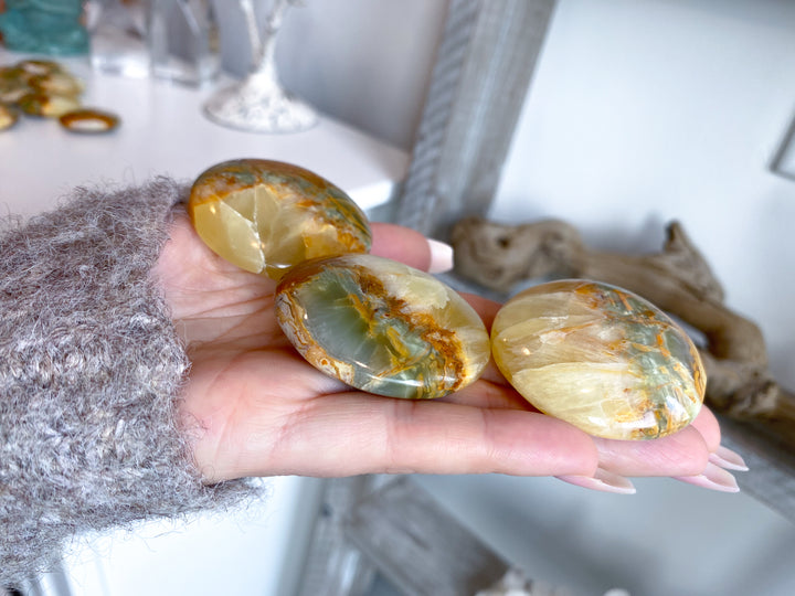 RARE Green Onyx and Yellow Calcite Large Coin