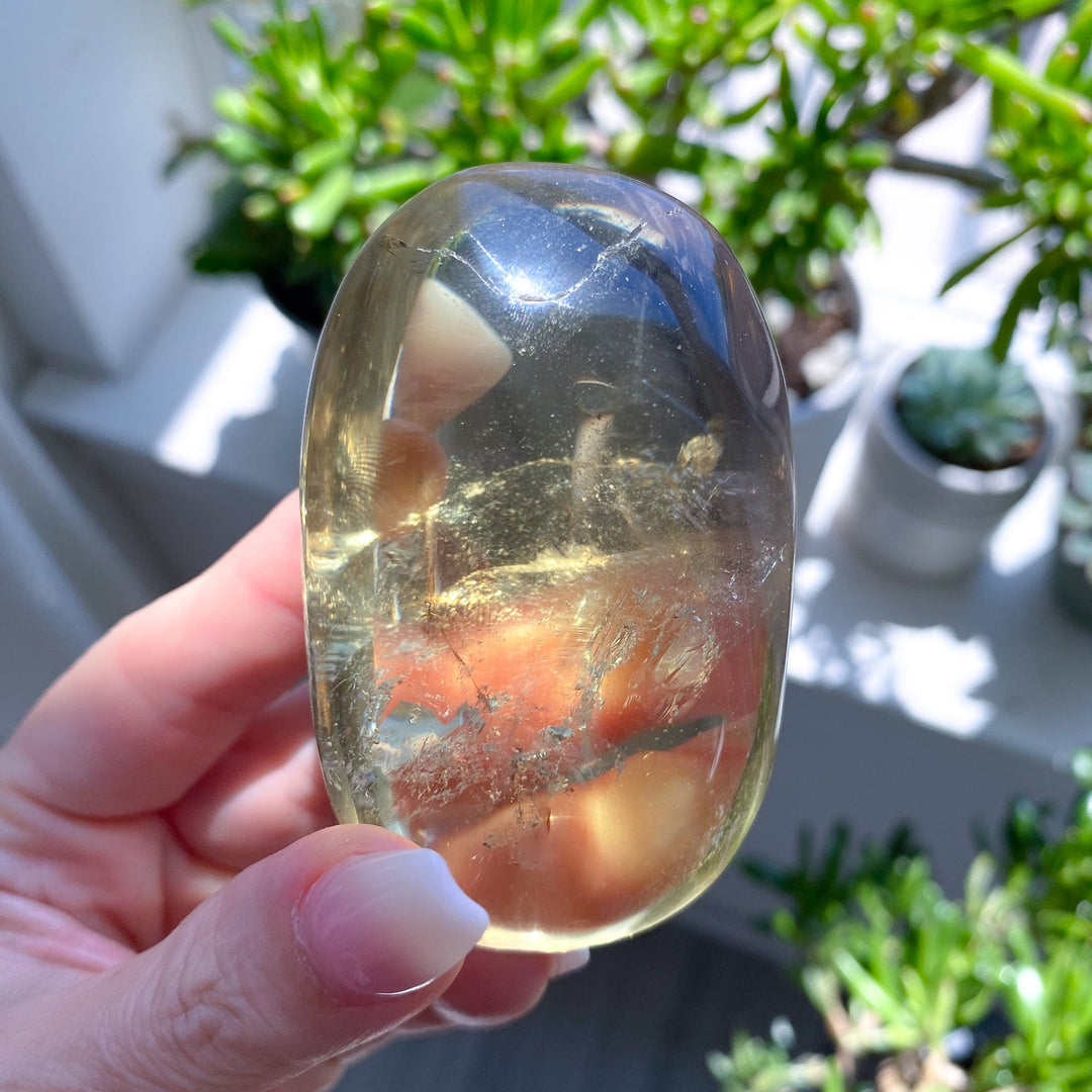 Large Stunning Natural Citrine Palm Stone 