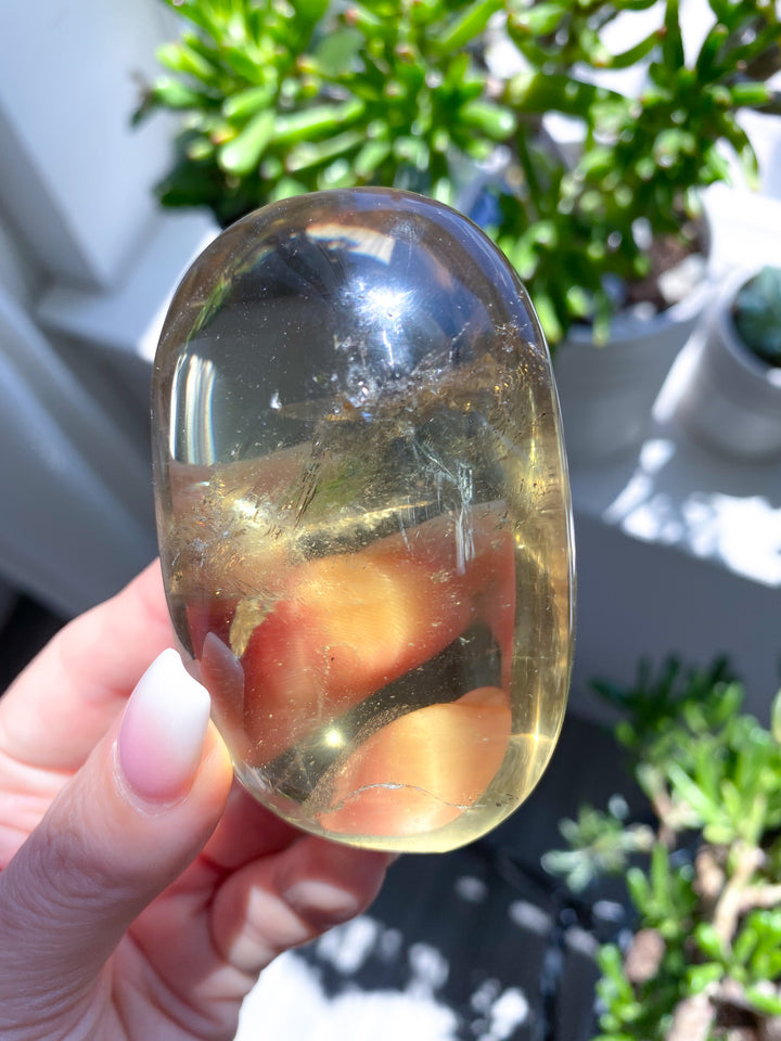 Large Stunning Natural Citrine Palm Stone 