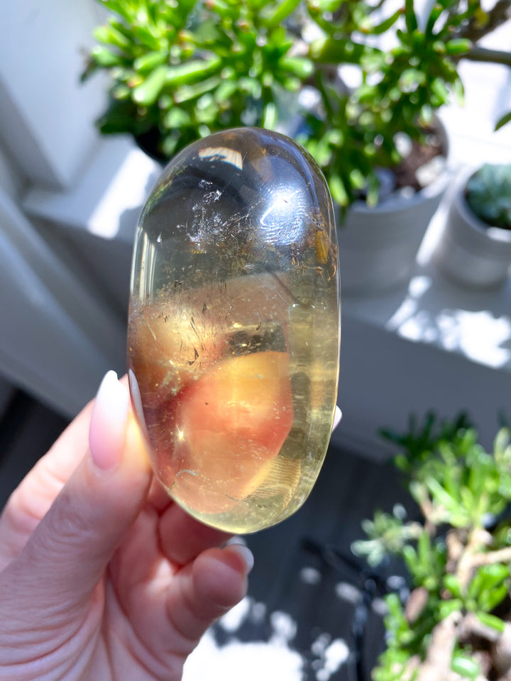 Large Stunning Natural Citrine Palm Stone 