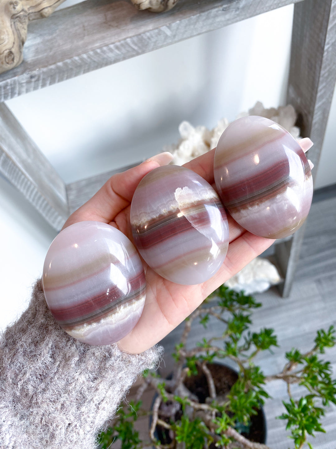 Banded Pink Oynx Palm Stone