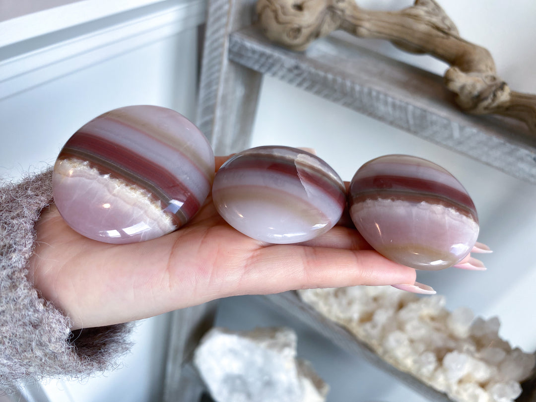 Banded Pink Oynx Palm Stone