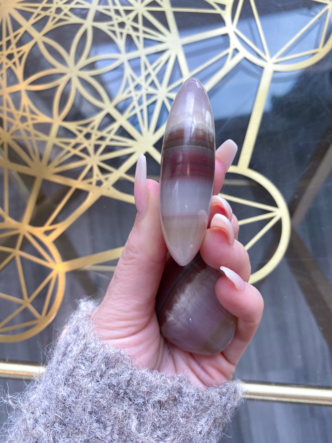 Banded Pink Oynx Palm Stone