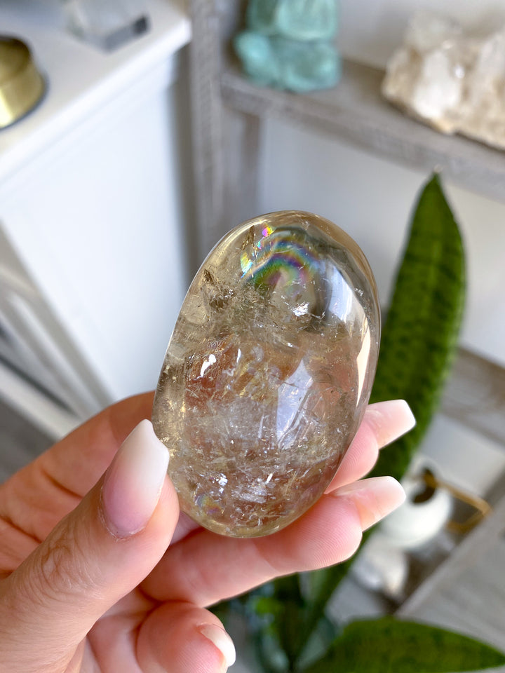 Dimensional Small Natural Citrine Palm Stone 