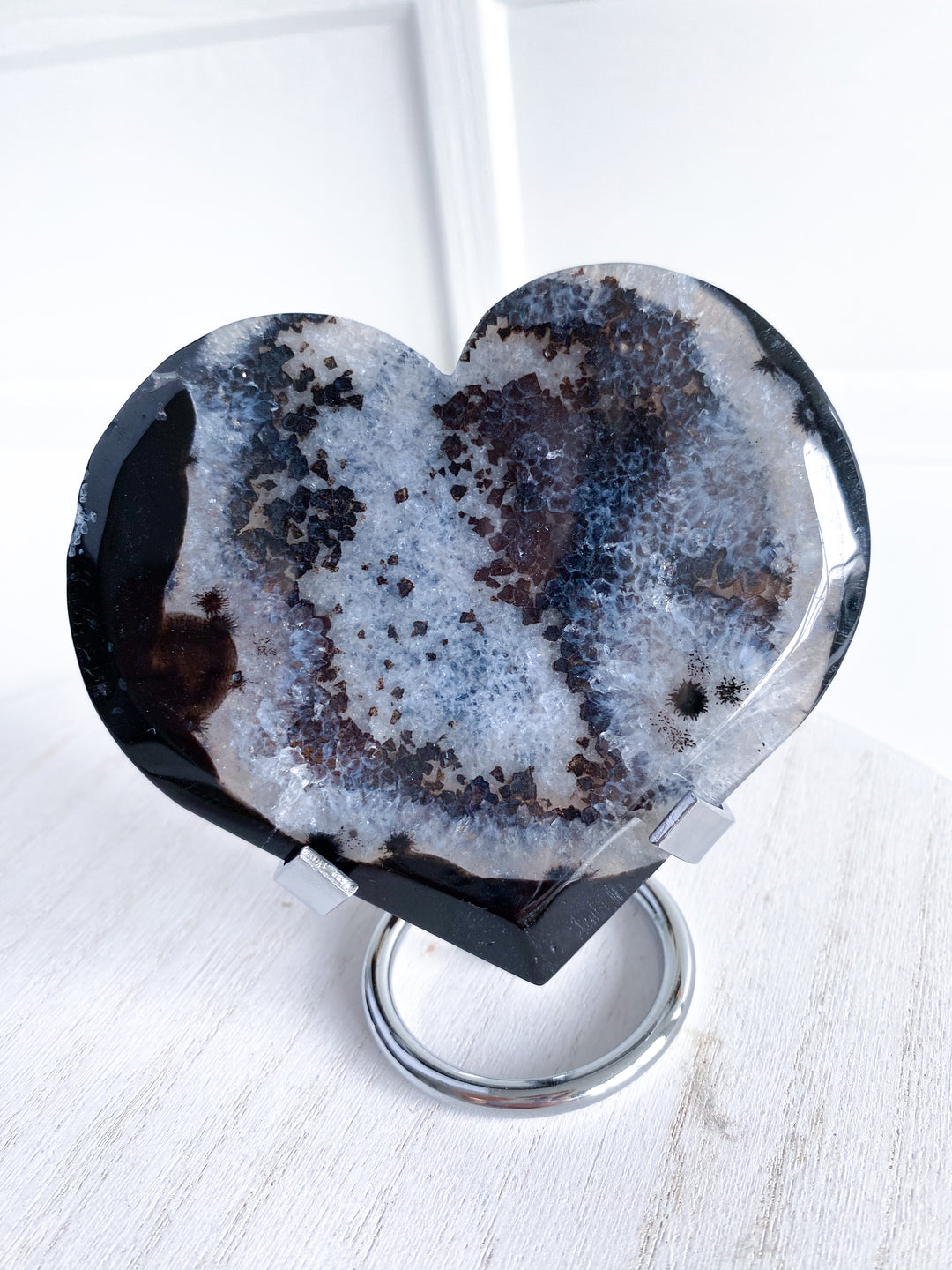 Large Druzy Black Agate Heart on Stand #2