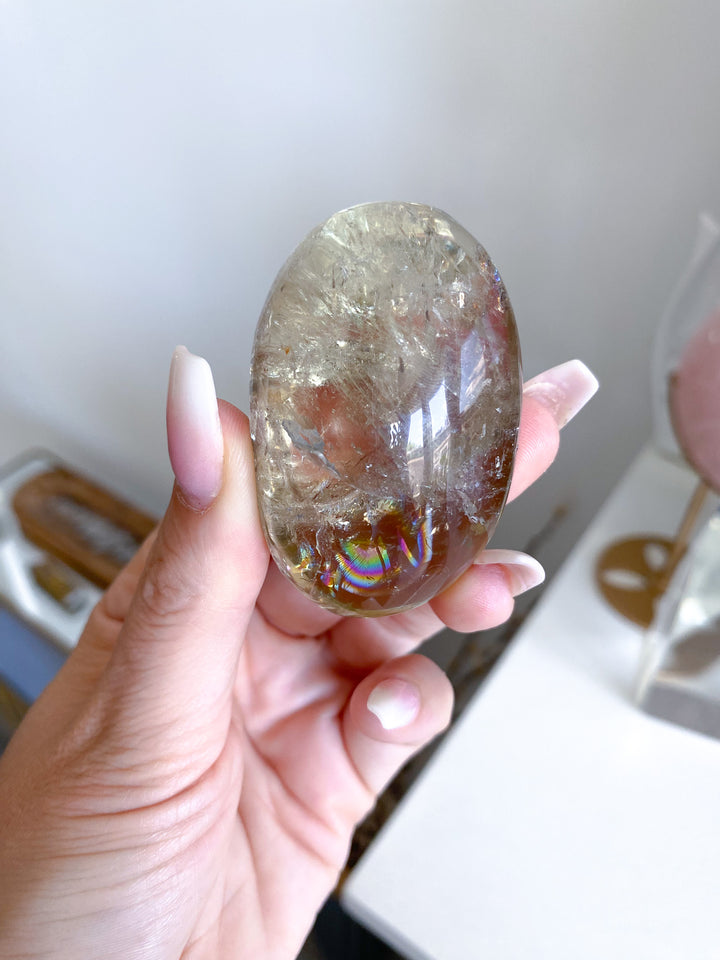 Dimensional Small Natural Citrine Palm Stone 
