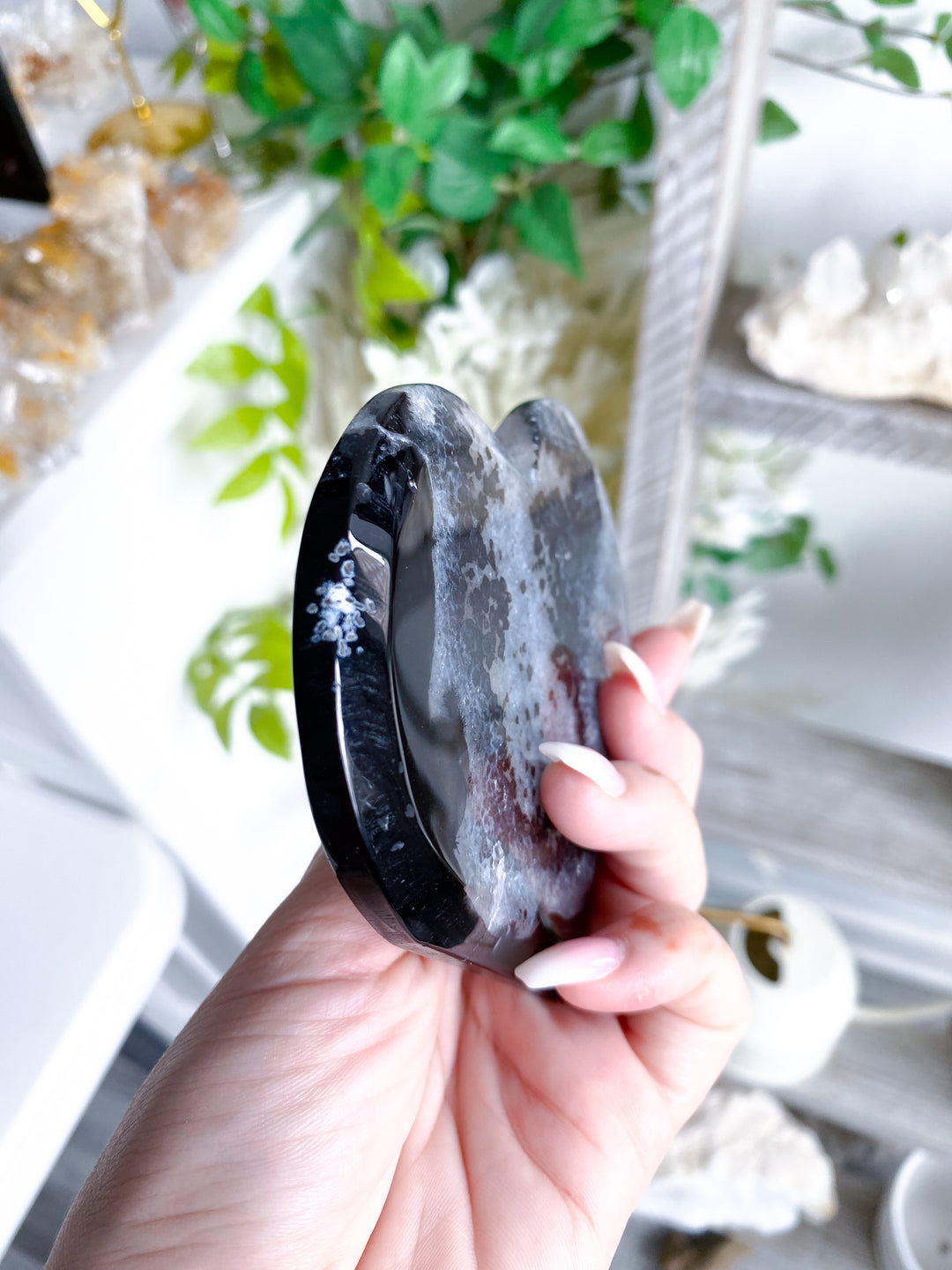 Large Druzy Black Agate Heart on Stand #2