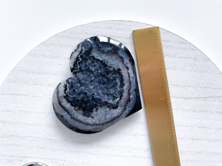 Large Druzy Black Agate Heart on Stand #2
